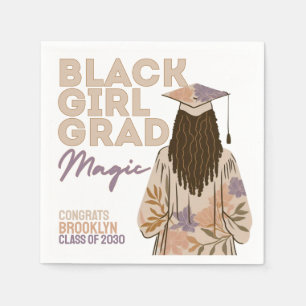 Black Girl Grad Magic Floral Boho Graduation Party Napkin