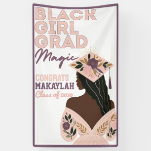 Black Girl Grad Magic Floral Graduation Banner