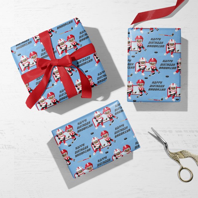 Black Girl Hockey Personalised Wrapping Paper Sheet (Creator Uploaded)