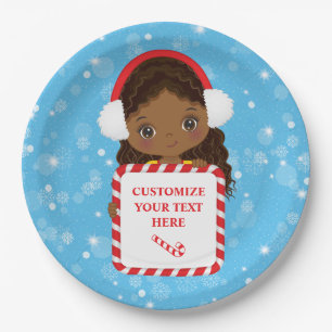 Black Girl Holding Candy Xmas Frame Paper Plate
