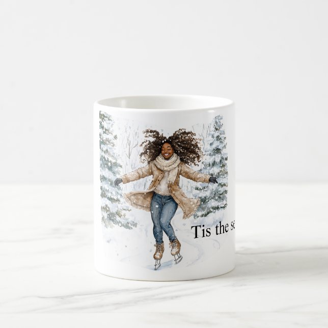 Black Girl Ice Skating Christmas Coffee Mug (Center)