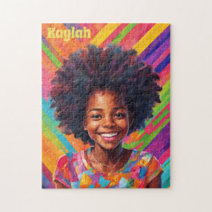 Black Girl In Fun Rainbow Colors Jigsaw Puzzle