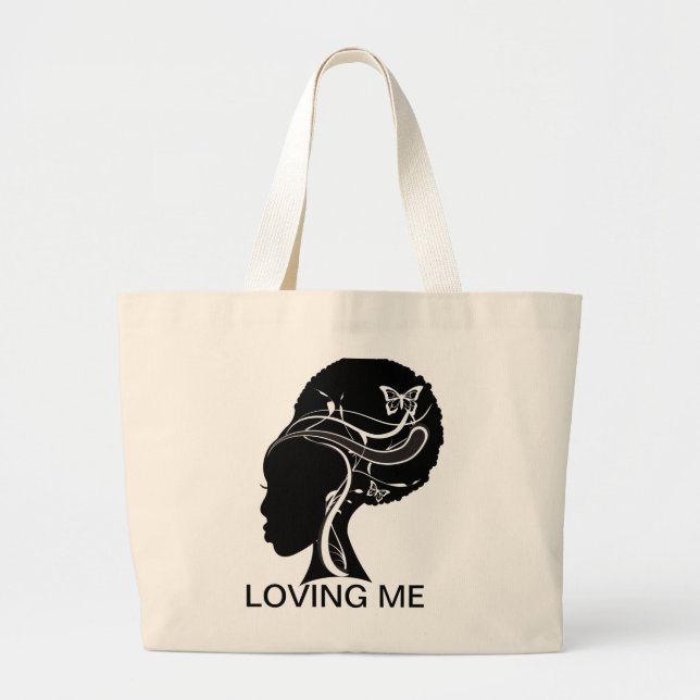 Black Girl, LOVING ME Large Tote Bag (Front)