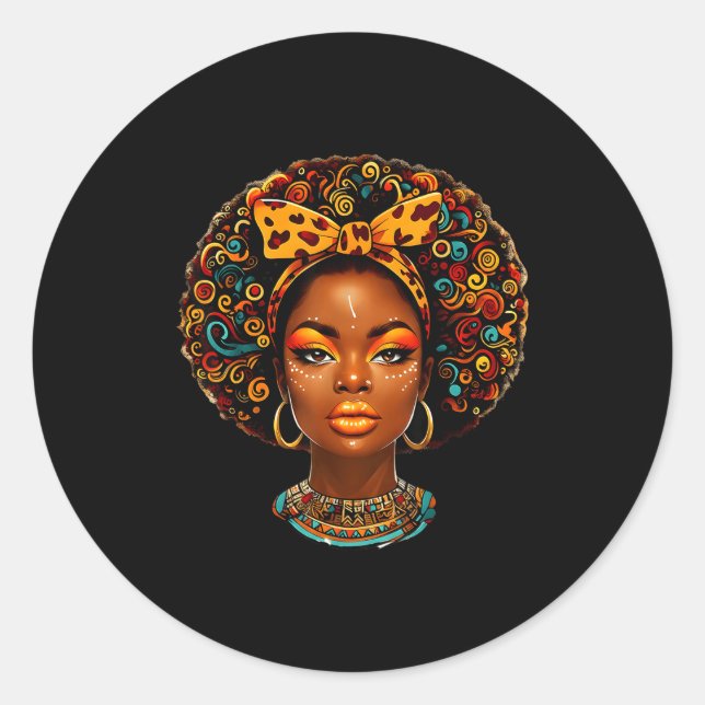 Black Girl Magic Afro Melanin Queen African Americ Classic Round Sticker (Front)