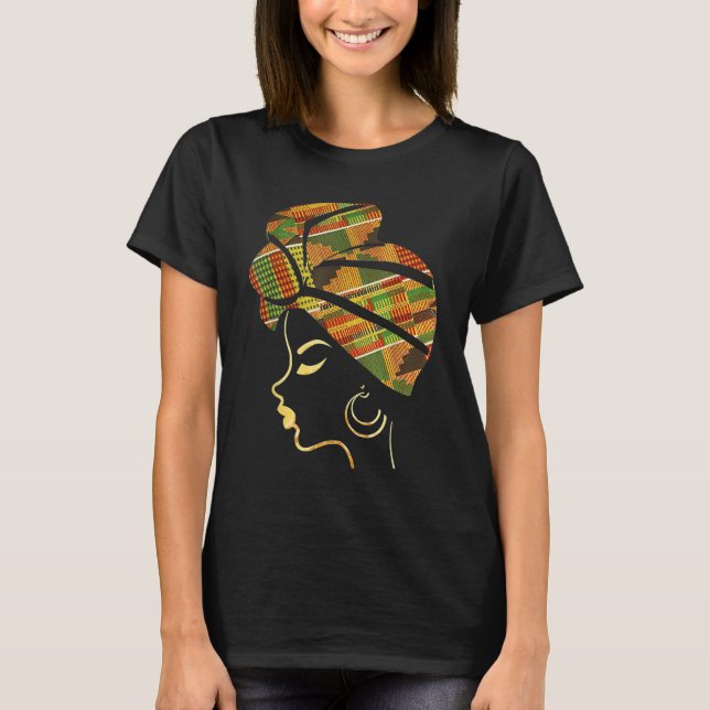 Black Girl Magic Afro Melanin Woman Headwrap Black T-Shirt (Front)