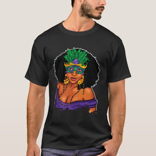 Black Girl Magic Mardi Gras  Woman Thick Fine Mask T-Shirt (Front)
