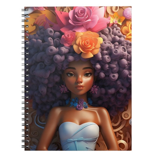 Black girl magic melanin brown skin girls flowers notebook (Front)