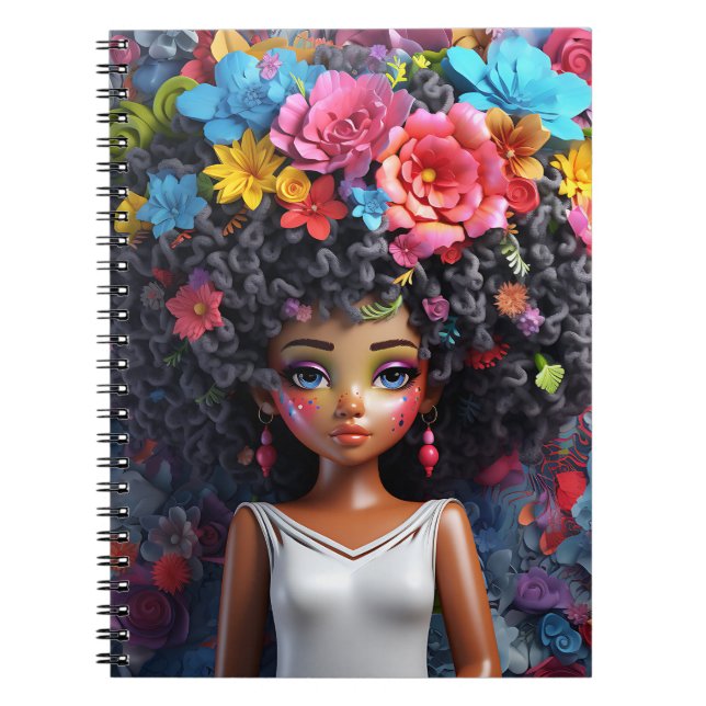 Black girl magic melanin brown skin girls flowers notebook (Front)