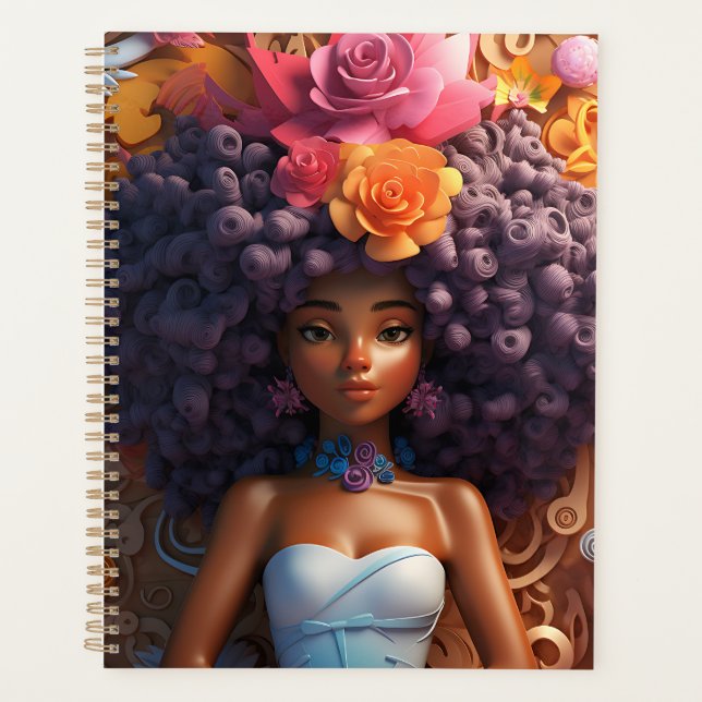 Black girl magic melanin brown skin girls flowers planner (Front)