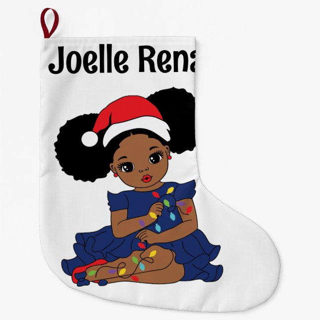 Black Girl Magic Melanin Christmas Brown Skin Love Large Christmas Stocking (Front)
