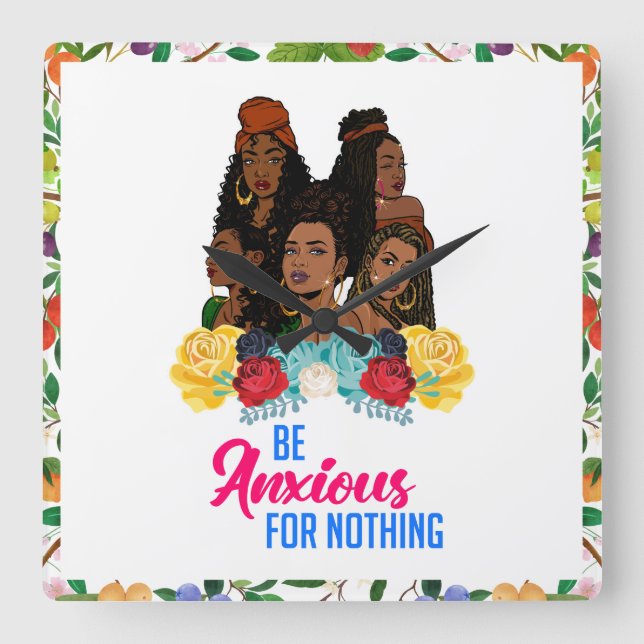 Black girl magic, melanin poppin, sista, brown ski square wall clock (Front)