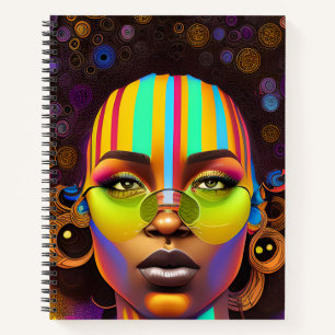 Black girl magic, melanin woman, pastel rainbow qu notebook