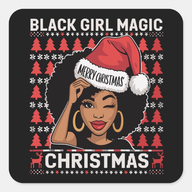 Black Girl Magic Merry Christmas African American  Square Sticker (Front)