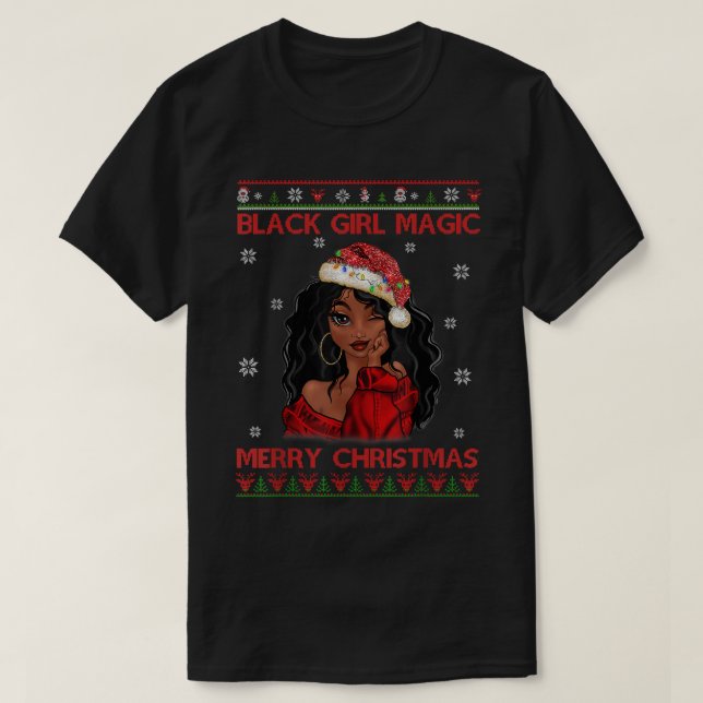 Black Girl Magic Merry Christmas African American  T-Shirt (Design Front)