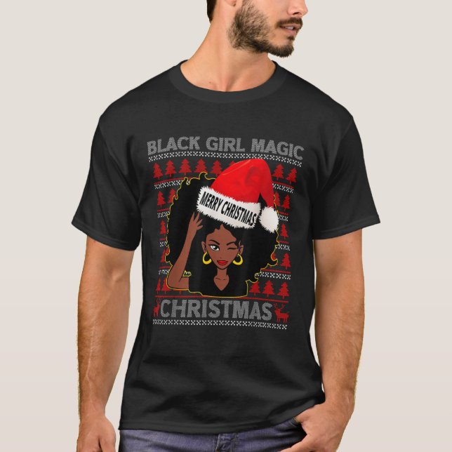 Black Girl Magic Merry Christmas African American  T-Shirt (Front)