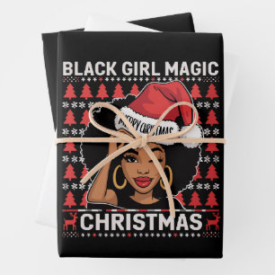 Black Girl Magic Merry Christmas African American Wrapping Paper Sheet