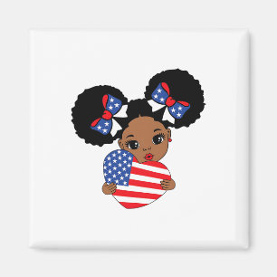 Black Girl Melanin Afro American Flag Heart 4th Of Magnet