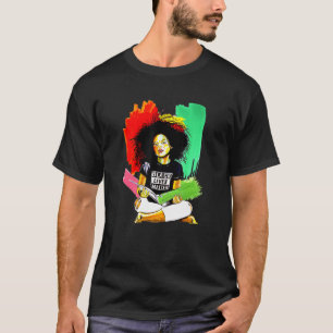 Black Girl Natural Hair Reading A Book Blm T-Shirt