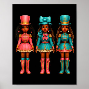 Black Girl Nutcracker Western Christmas Pink Nutcr Poster