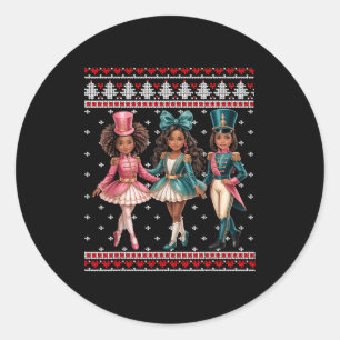 Black Girl Nutcracker Western Nutcracker Bow Ugly Classic Round Sticker