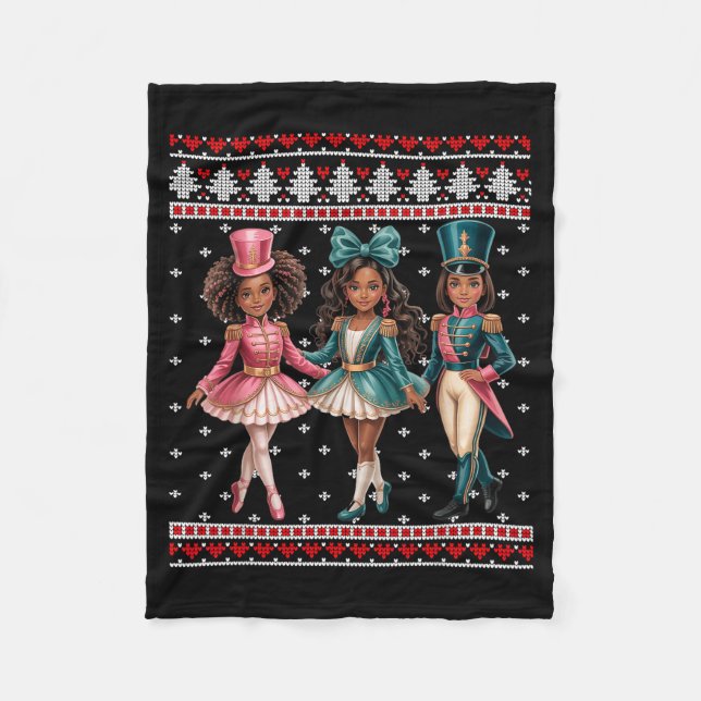 Black Girl Nutcracker Western Nutcracker Bow Ugly  Fleece Blanket (Front)