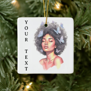 Black Girl Pastel Minimalistic Butterfly Custom Ceramic Ornament