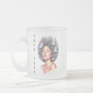 Black Girl Pastel Minimalistic Butterfly Custom Frosted Glass Coffee Mug