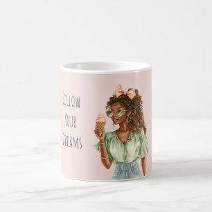 Black Girl Peach Bow Ice Cream Cone Coffee Mug