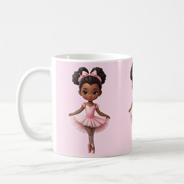 Black Girl Pink Ballerina Ballet Coffee Mug (Left)