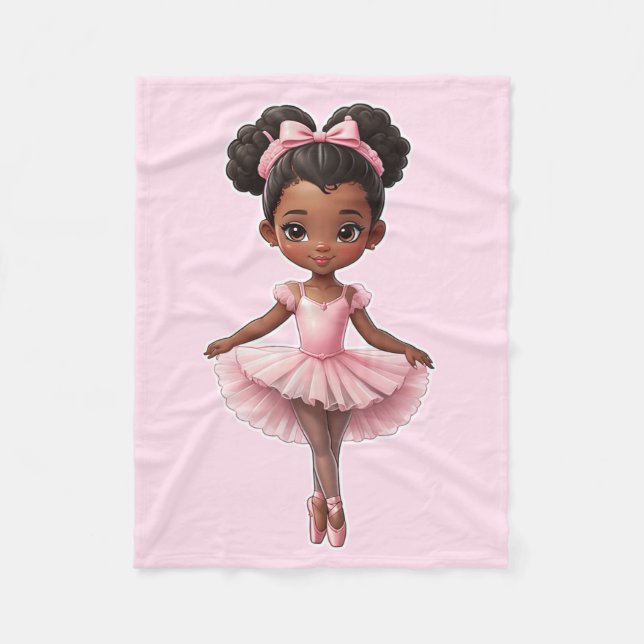 Black Girl Pink Ballerina Ballet Fleece Blanket (Front)