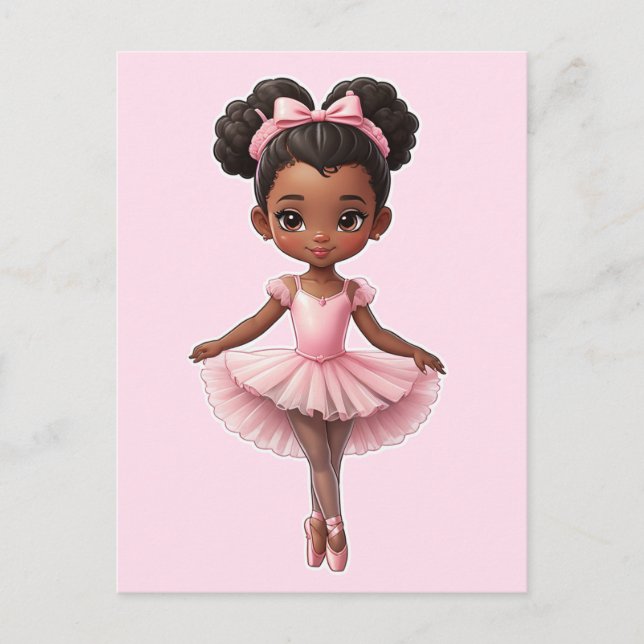 Black Girl Pink Ballerina Ballet Postcard (Front)