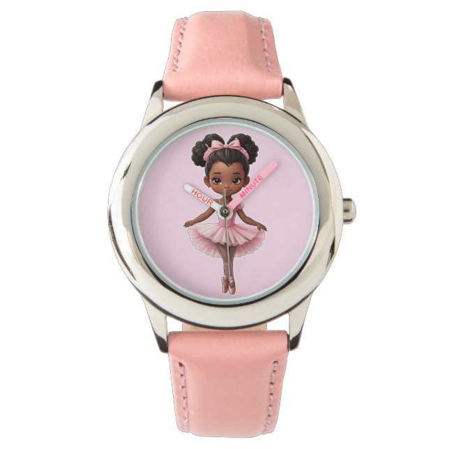 Black Girl Pink Ballerina Ballet Watch (Front)