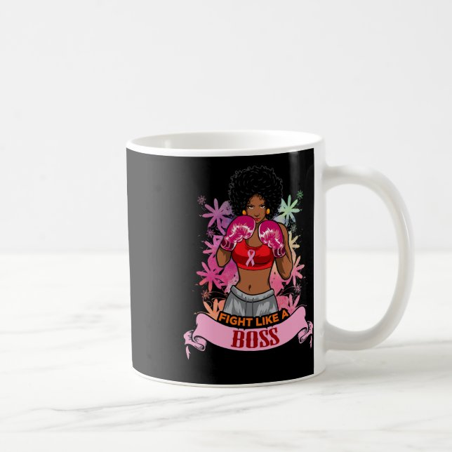 Black Girl Pink Warrior Breast Cancer Awareness Bo Coffee Mug (Right)