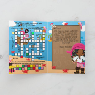 Black Girl Pirate Secret Message Happy Birthday Card