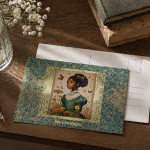 Black Girl Power Vintage Portrait Butterfly Floral Postcard