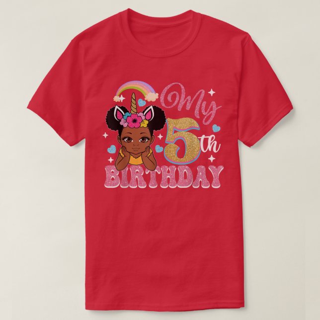 Black Girl Princess My 5th Birthday Girls Kids Bir T-Shirt (Design Front)