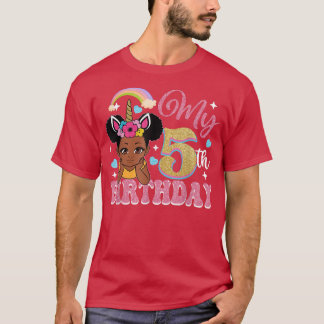 Black Girl Princess My 5th Birthday Girls Kids Bir T-Shirt