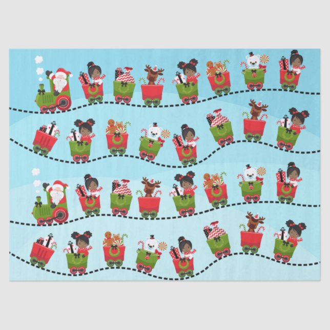 Black Girl Riding Christmas Train Tissue Paper (Front)