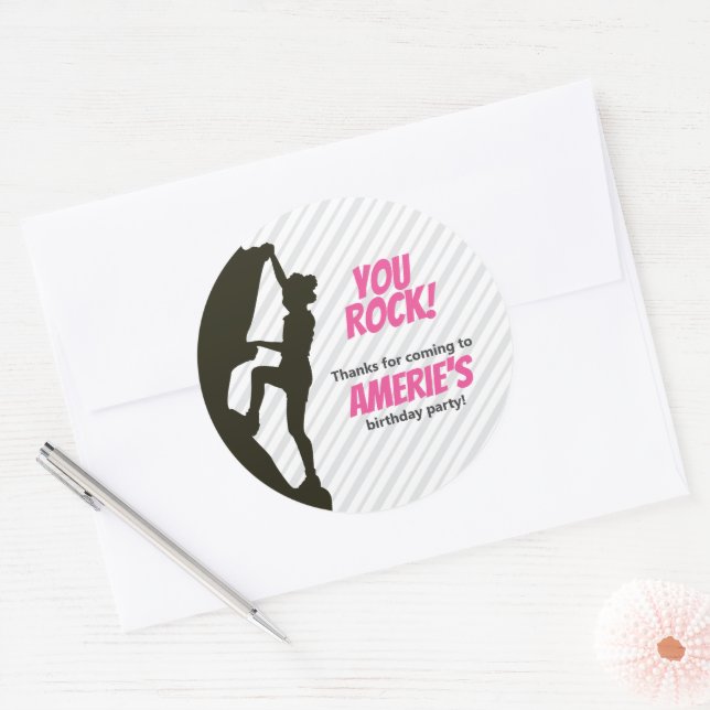 Black Girl Rock Climbing Birthday Classic Round Sticker (Envelope)
