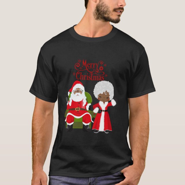 Black Girl Santa Claus Holiday African American Ch T-Shirt (Front)