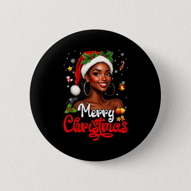 Black Girl Santa Hat Merry Christmas Pajama Africa 6 Cm Round Badge (Front)