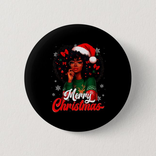Black Girl Santa Hat Merry Christmas Pajama Africa 6 Cm Round Badge (Front)