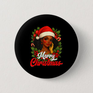 Black Girl Santa Hat Merry Christmas Pajama Africa 6 Cm Round Badge