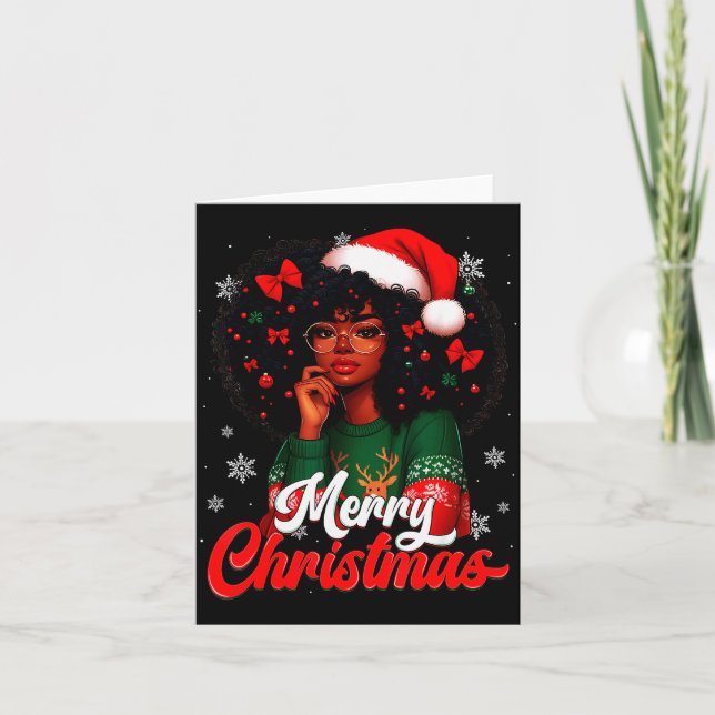 Black Girl Santa Hat Merry Christmas Pajama Africa Card (Front)