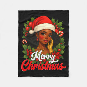 Black Girl Santa Hat Merry Christmas Pajama Africa Fleece Blanket