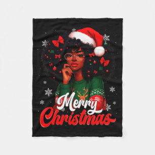 Black Girl Santa Hat Merry Christmas Pajama Africa Fleece Blanket