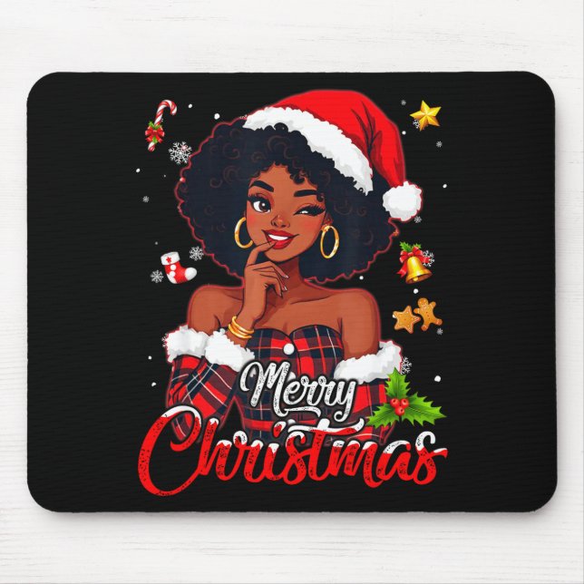 Black Girl Santa Hat Merry Christmas Pajama Africa Mouse Mat (Front)