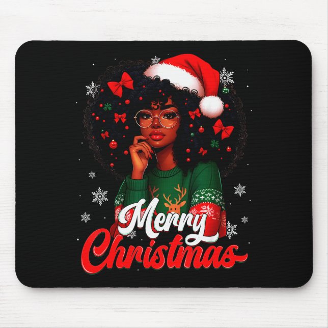 Black Girl Santa Hat Merry Christmas Pajama Africa Mouse Mat (Front)