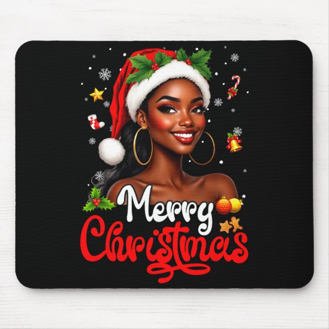 Black Girl Santa Hat Merry Christmas Pajama Africa Mouse Mat (Front)