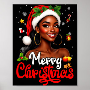 Black Girl Santa Hat Merry Christmas Pajama Africa Poster
